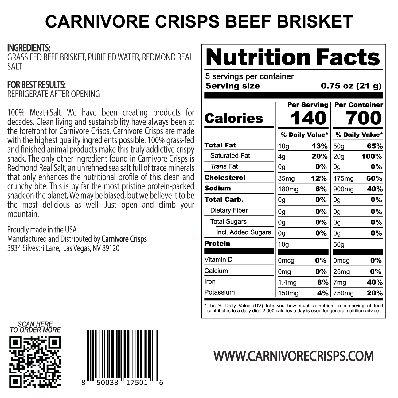 Carnivore Crisps Beef Brisket