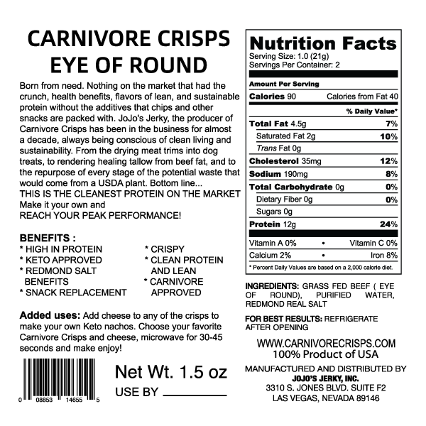 Carnivore Crisps Beef Eye of Round 1.5 oz