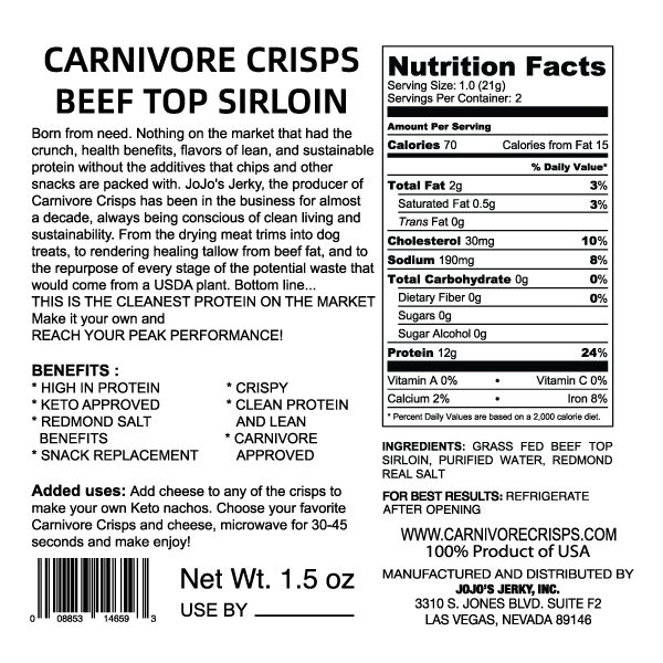Carnivore Crisps Beef Top Sirloin 1.5 oz