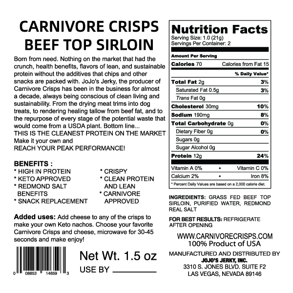 Carnivore Crisps Beef Top Sirloin
