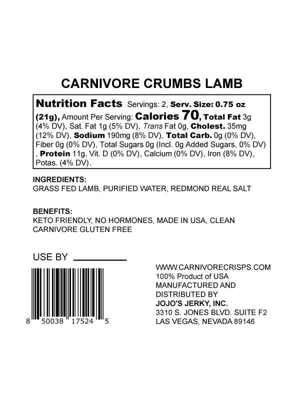 Carnivore Crumbs 1.5 oz lamb