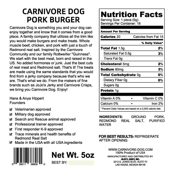 Carnivore DOG Pork Burger 5oz