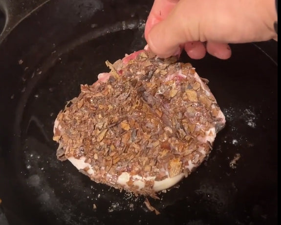 Liver crusted pork chop