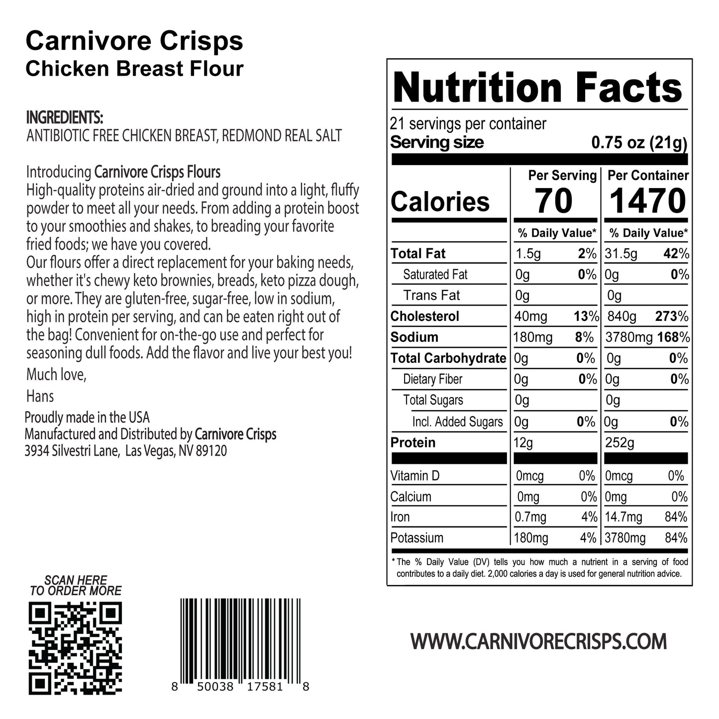 Carnivore Crisps Chicken Breast Flour 16 oz