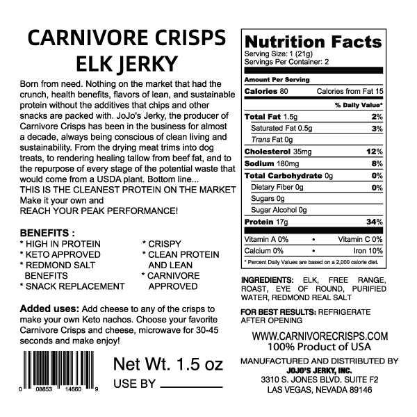 Carnivore Crisps Elk  1.5 oz