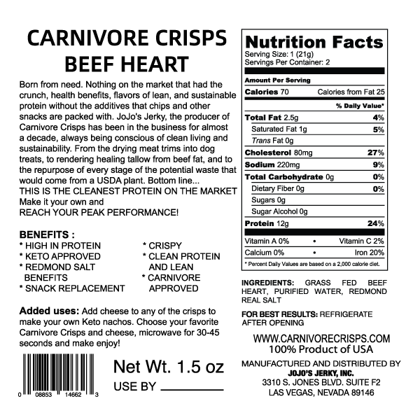 Carnivore Crisps Beef Heart 1.5 oz