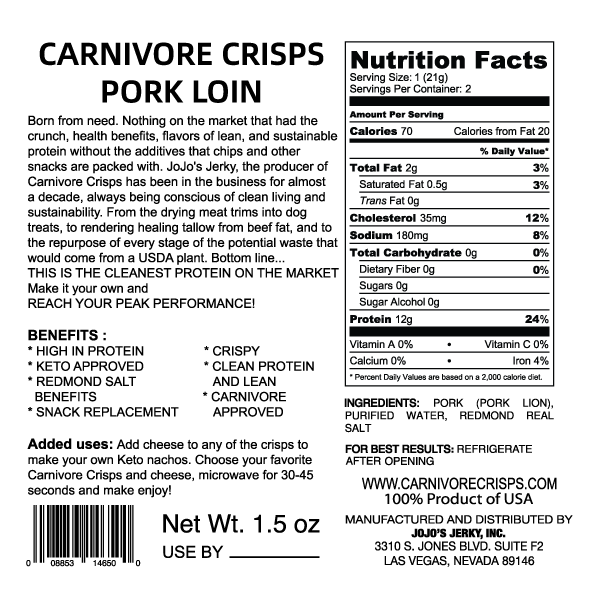 Carnivore Crisps Pork Loin 1.5 oz